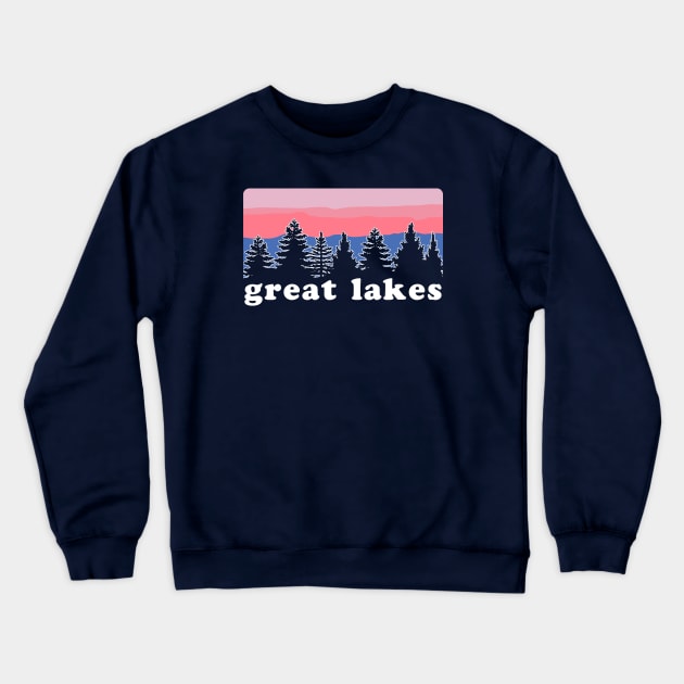 Great Lakes Pine Tree Sunset Crewneck Sweatshirt by GreatLakesLocals